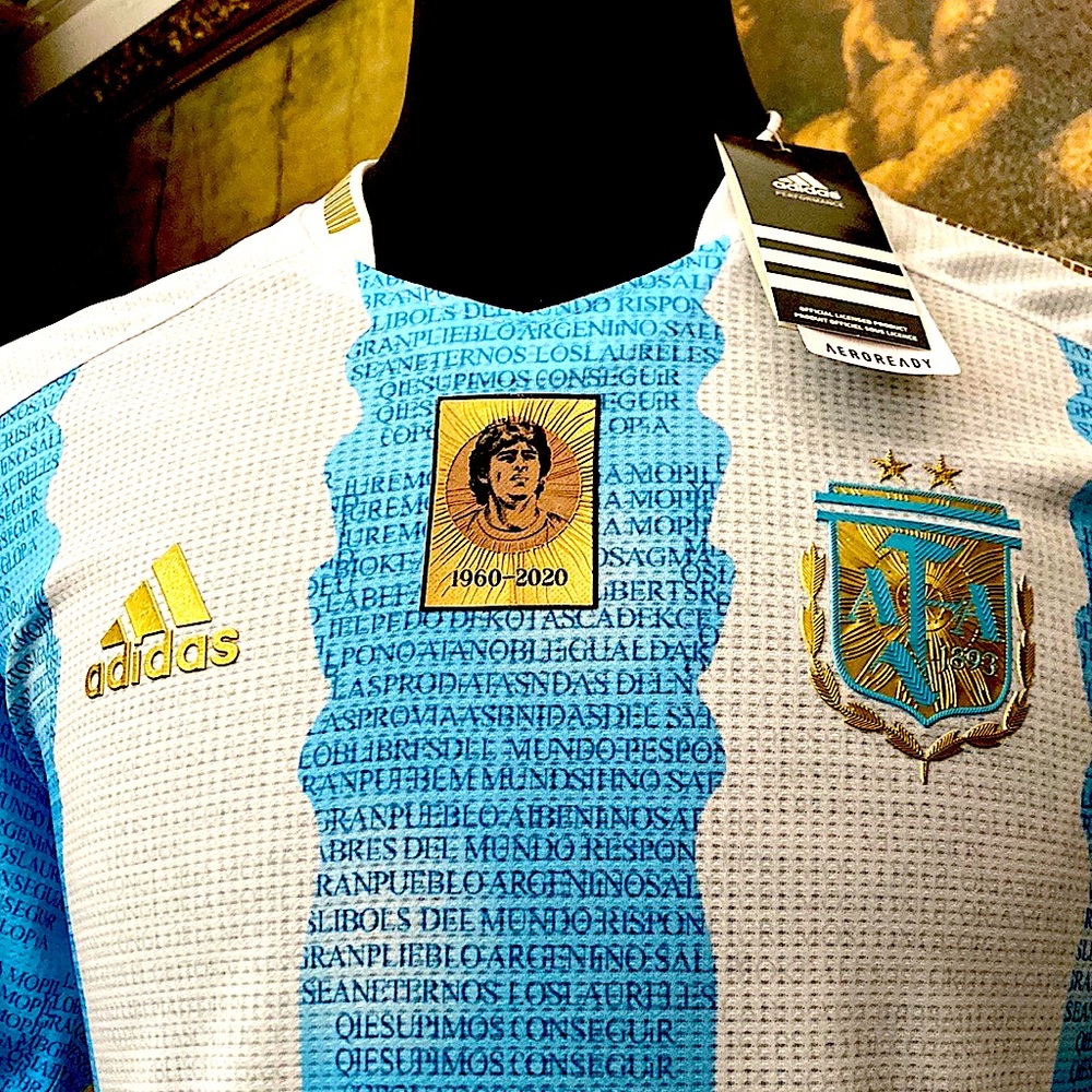 Adidas Argentina Rare Homage to Diego Maradona Timeless Jersey with Messi 10.